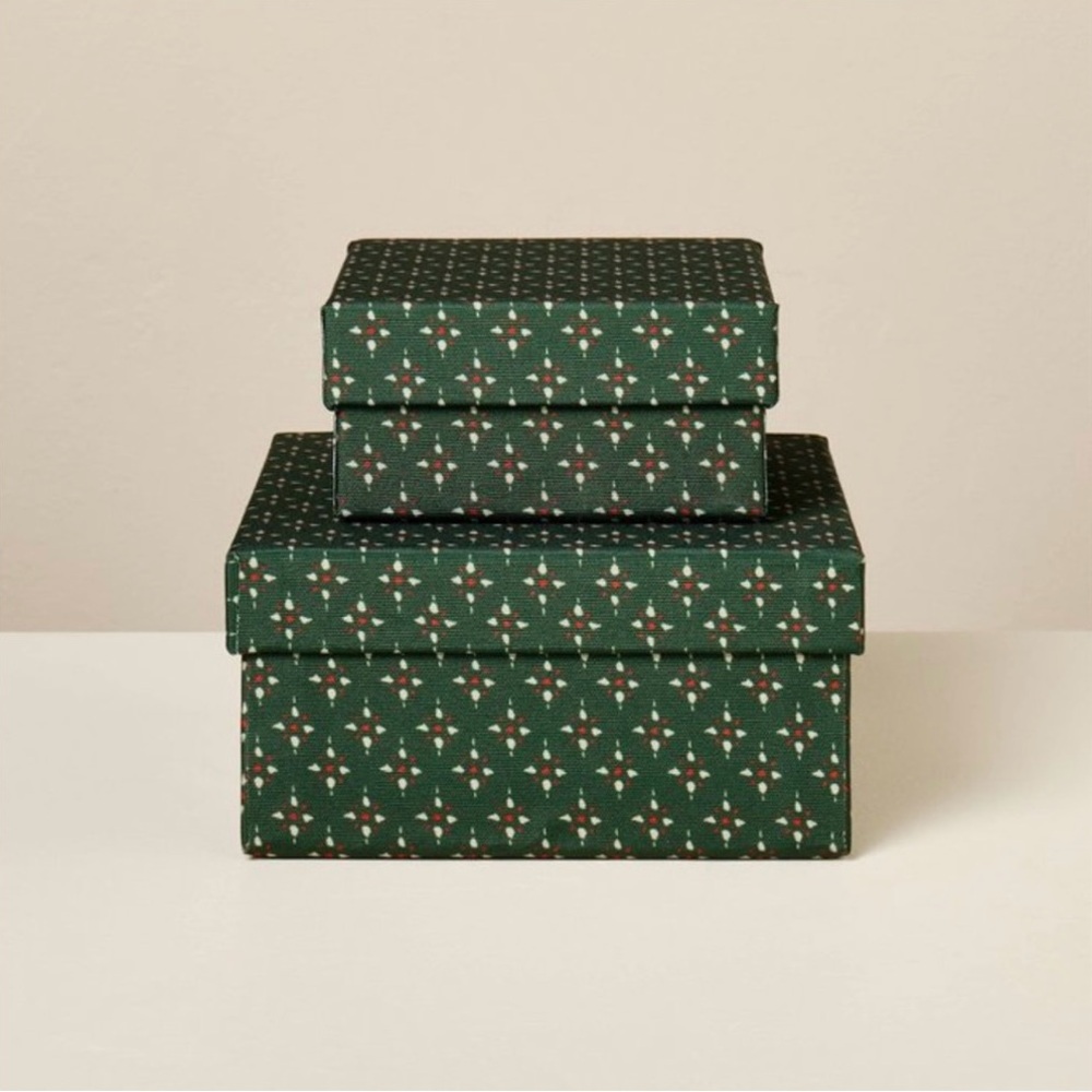 Hearth & Hand Magnolia Set of 2 Holiday Star Motif Christmas Gift Boxes